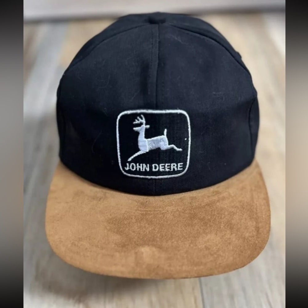 John Deere Men's Black and Brown Suede-Brim Cap